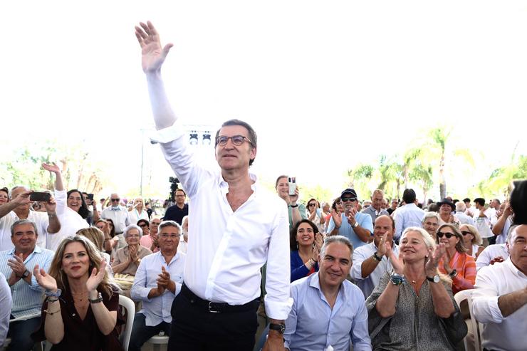 O presidente do Partido Popular, Alberto Núñez Feijóo, nun acto de partido 