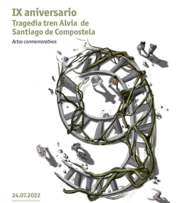 Cartel de convocatoria dos actos de homanexe do accidente do Alvia de Santiago, ocorrido en Angrois en 2013 / PLATAFORMA VÍTIMAS TREN SANTIAGO.