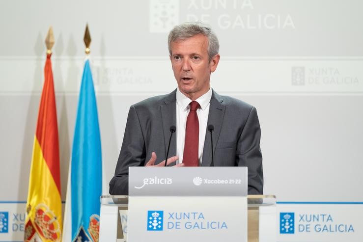 O presidente da Xunta, Alfonso Rueda, durante a rolda de prensa posterior á reunión semanal do Consello da Xunta. San Caetano, Santiago de Compostela, 07/07/22.. XUNTA / Europa Press