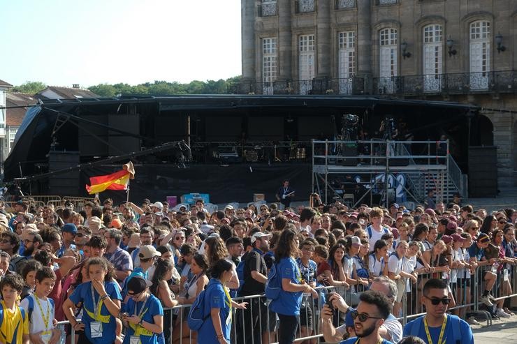 Inauguración e acto de acollida da peregrinación europea de mozos 2022, no Obradoiro de Santiago, a 3 de agosto de 2022, en Santiago de Compostela 