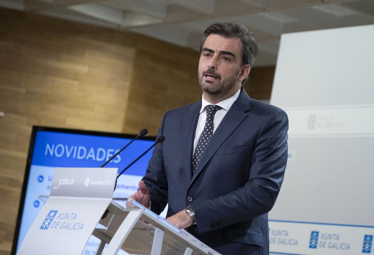 O vicepresidente segundo da Xunta, Diego Calvo, explica os detalles da nova lei galega do xogo.. XUNTA / Europa Press