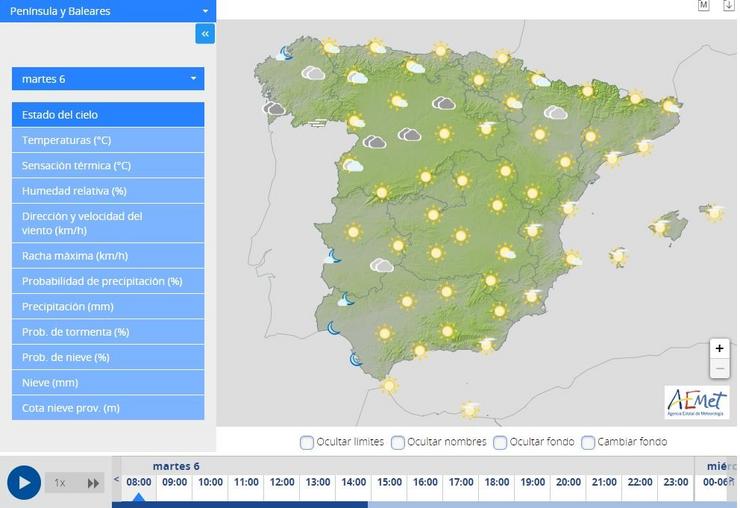 Previón meteoreolóxica para este martes, 6 de setembro. AEMET 