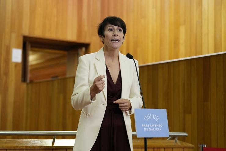 A portavoz nacional do Bloque Nacionalista Galego, Ana Pontón, intervén durante o debate sobre o estado da autonomía de Galicia, a 9 de outubro de 2023, en Santiago de Compostela 
