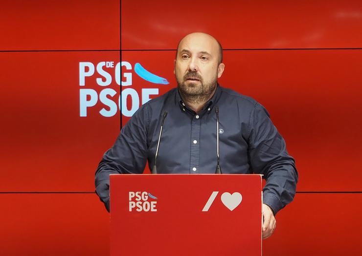 O secretario de Organización do PSdeG, José Manuel Lage Tuñas, en rolda de prensa. PSDEG / Europa Press