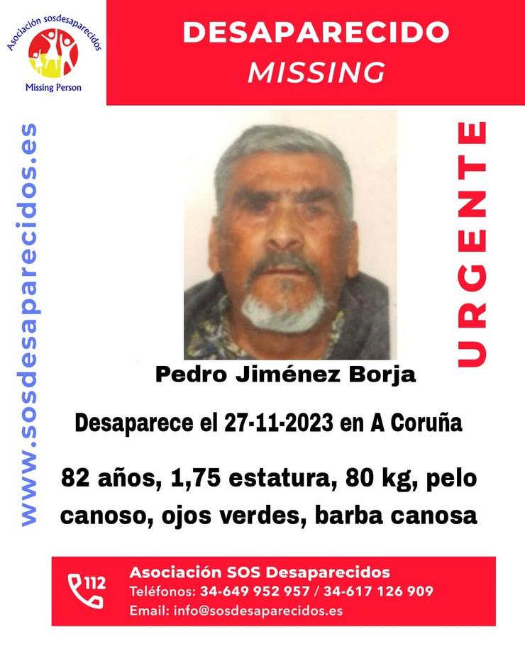 Piden axuda para localizar a un home de 82 anos que falta do seu domicilio na Coruña. SOS DESAPARECIDOS / Europa Press