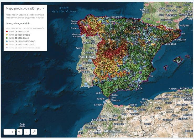 Mapa da presenza de radón en España 