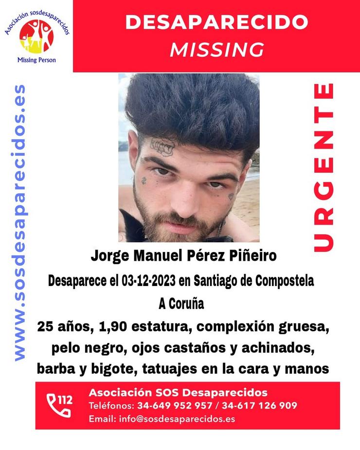 Mozo desaparecido en Santiago de Compostela desde o pasado 3 de decembro.. SOS DESAPARECIDOS / Europa Press