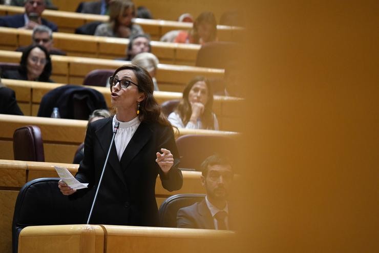 A ministra de Sanidade, Mónica García intervén durante un pleno no Senado, a 19 de decembro de 2023, en Madrid (España).. Fernando Sánchez - Europa Press / Europa Press