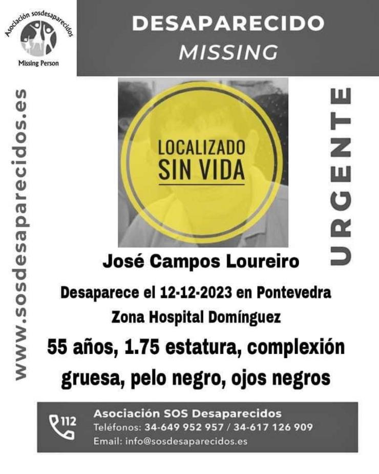 Desactivada a alerta pola desaparición de José Campos Loureiro, veciño de Cuntis (Pontevedra).. SOS DESAPARECIDOS 