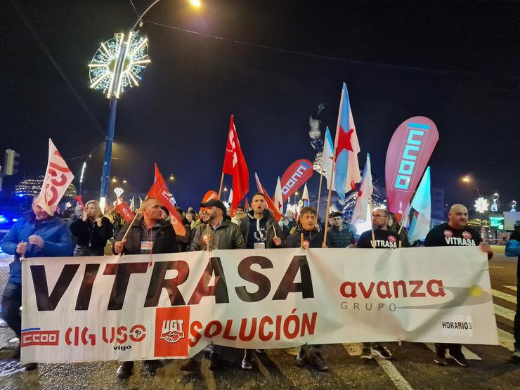 Traballadores de Vitrasa na manifestación deste venres, día 29 de decembro de 2023.. PEDRO DAVILA-EUROPA PRESS