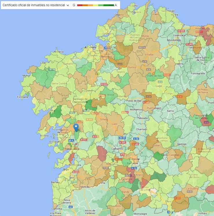 Mapa de eficiencia enerxética dos inmobles con uso non residencial en Galicia 