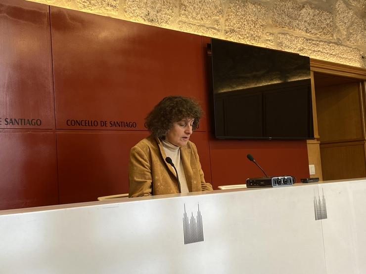 A portavoz local do BNG en Santiago, Goretti Sanmartín, durante a rolda de prensa. / Europa Press