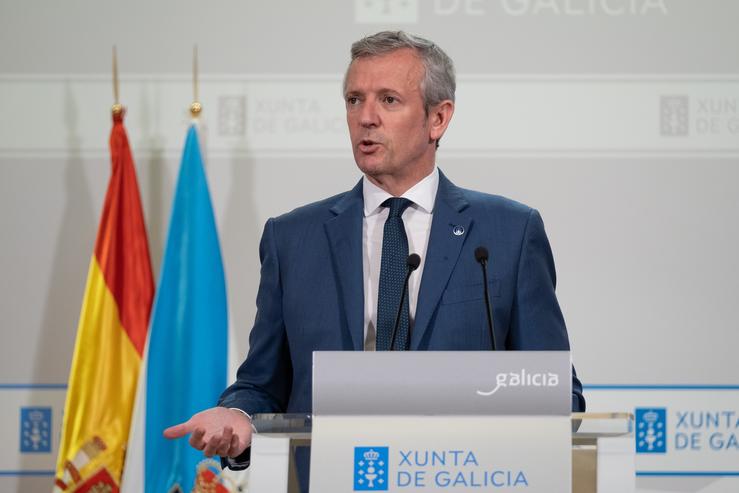 O presidente da Xunta, Alfonso Rueda, en rolda de prensa 
