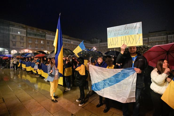 Concentración de apoio a Ucraína no primeiro aniversario da invasión rusa. M. DYLAN / Europa Press