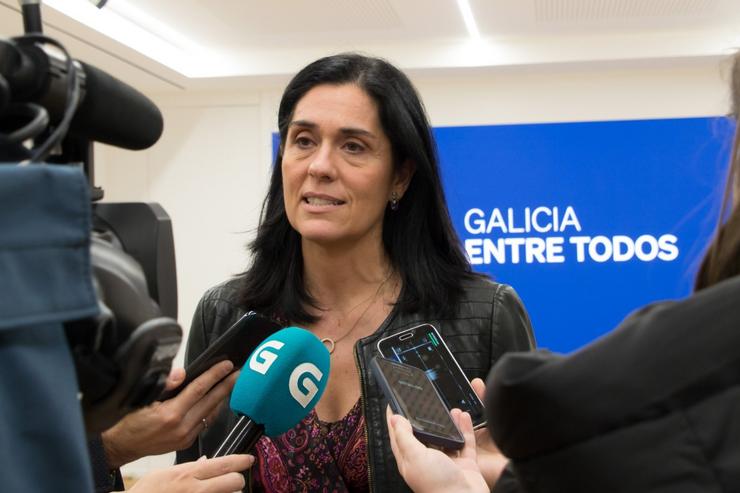 A secretaria xeral do PPdeG, Paula Prado, en declaracións aos medios na sede dos populares.. PPDEG / Europa Press