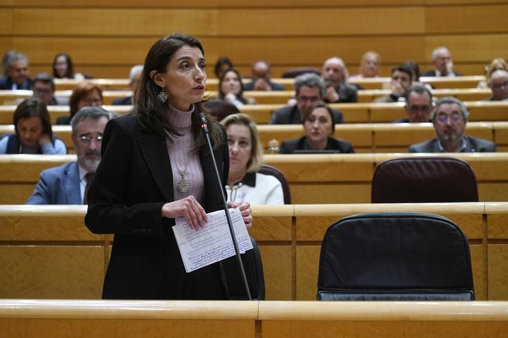 A ministra de Xustiza, Pilar Llop, intervén durante unha sesión de control ao Goberno no Senado, a 7 de marzo de 2023. Fernando Sánchez - Europa Press