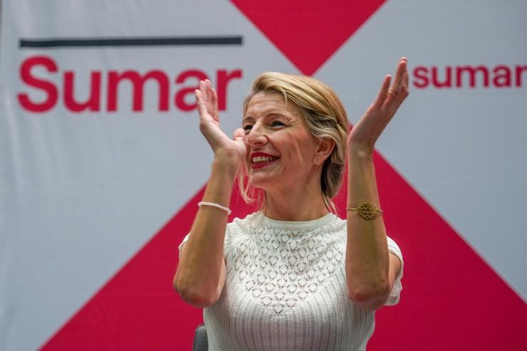 A vicepresidenta segunda do Goberno e ministra de Traballo e Economía Social, Yolanda Díaz, durante acto de escoita do seu proxecto Sumar en Andalucía a 19 de marzo do 2023 en Sevilla. Andalucía.. Eduardo Briones - Europa Press / Europa Press