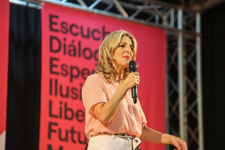 A vicepresidenta segunda do Goberno e ministra de Traballo, Yolanda Díaz, durante un acto de escoita do seu proxecto Sumar 