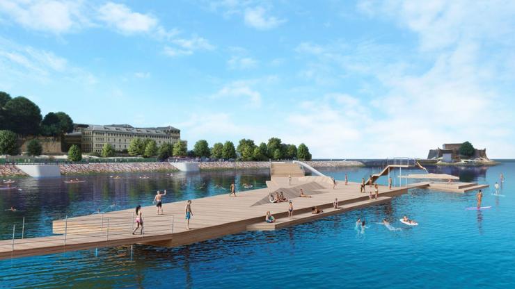 Recreación da plataforma flotante que se quere instalar no Parrote, na Coruña / Portos