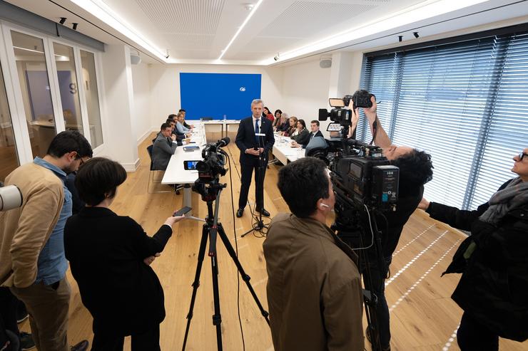 Rueda intervén ante os medios antes de presidir o comité de dirección do PPdeG.. PPDEG / Europa Press