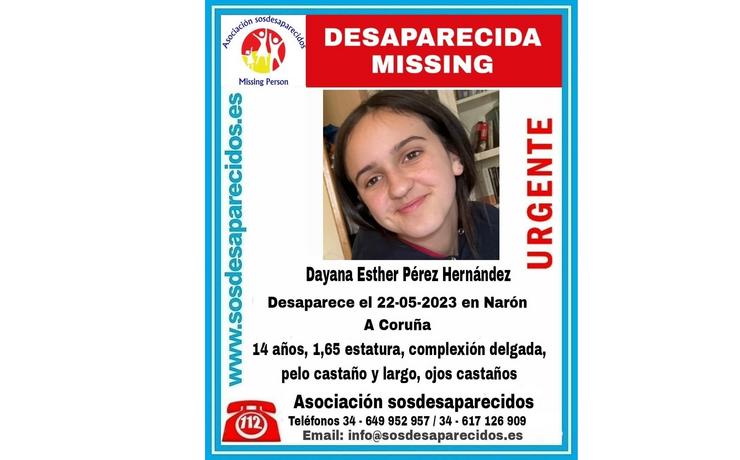 Adolescente de 14 anos desaparecida de Narón.. SOS DESAPARECIDOS / Europa Press