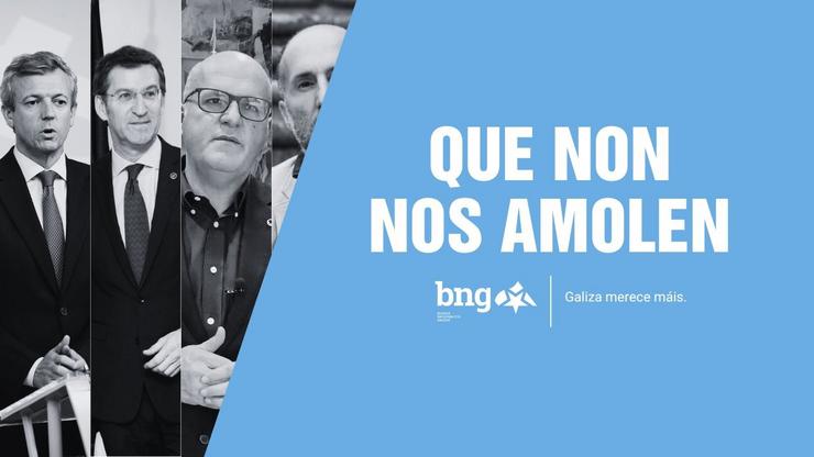 Imaxe de Twitter do BNG coa que responden á campaña 'Que non nos amolen' que o PP promoveu en sete valas en contra do BNG, PSdeG e Podemos. TWITTER BNG