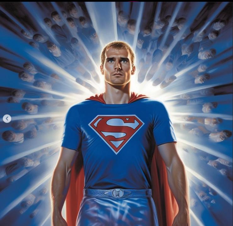 Álex Bergantiños caricaturizado como Superman pola IA - Rosal.ia
