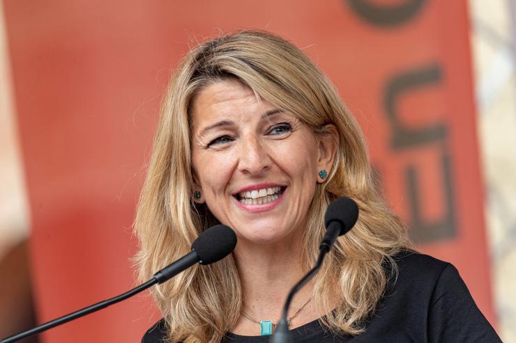 A vicepresidenta segunda, Yolanda Díaz, intervén durante un mitin, / Lorena Sopêna - Europa Press 