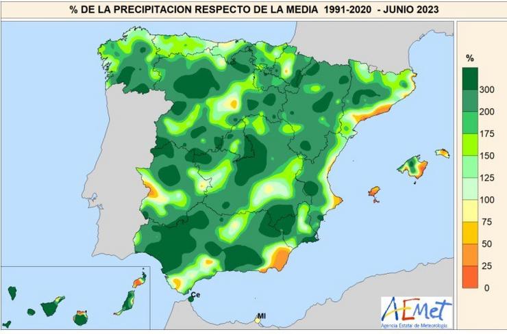 O AEMET confirma que xuño de 2023 foi o segundo xuño máis chuvioso deste século.. AEMET / Europa Press