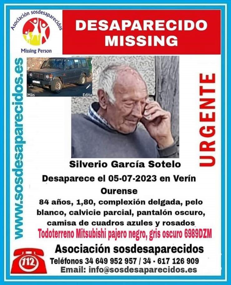 Buscan a un home de 84 anos entre Verín e Xinzo que viaxa no seu vehículo todoterreo e que cren que está desorientado. SOS DESPARECIDOS 