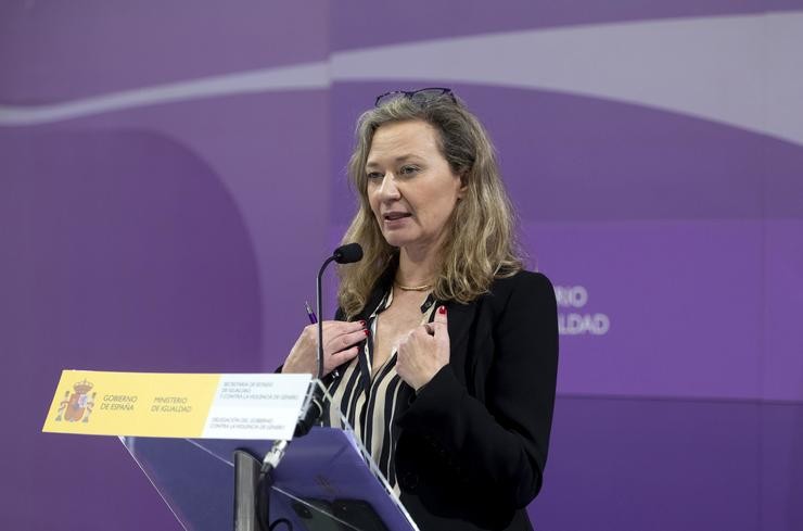 A delegada do Goberno contra a Violencia de Xénero, Vitoria Rosell , intervén durante unha rolda de prensa tras o comité de crise para tratar os últimos asasinatos machistas, no Ministerio de Igualdade, a 2 de xuño de 2023, en Madrid / Alberto Ortega