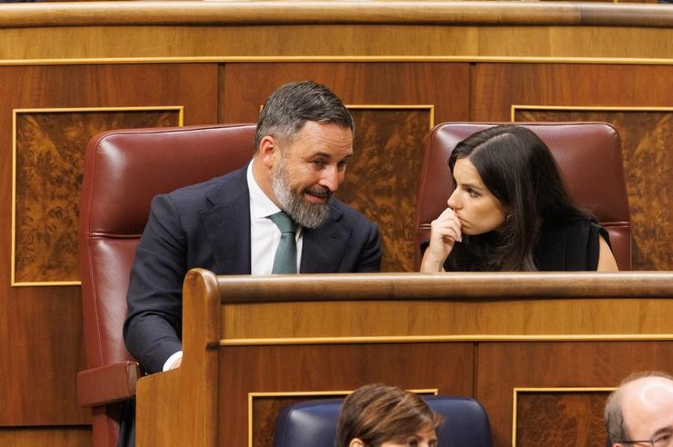 O líder de Vox, Santiago Abascal, e a nova portavoz de Vox no Congreso, Pepa Millán / Eduardo Parra - Europa Press 