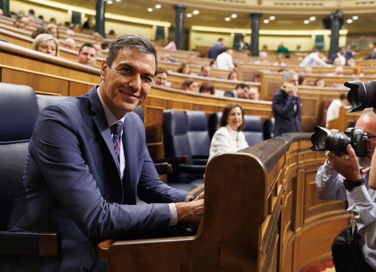 O presidente do Goberno en funcións, Pedro Sánchez, durante unha sesión plenaria 