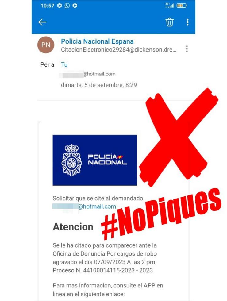 Detectada unha campaña de correos maliciosos que suplanta á Policía para trámites de denuncias por roubo. POLICÍA NACIONAL / Europa Press