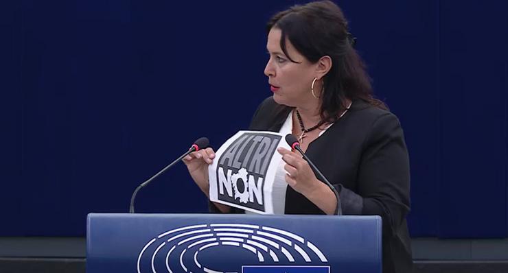 A eurodeputada do BNG, Ana Miranda, denuncia no Parlamento Europeo a instalación de Altri en Palas de Rei (Lugo).. BNG / Europa Press