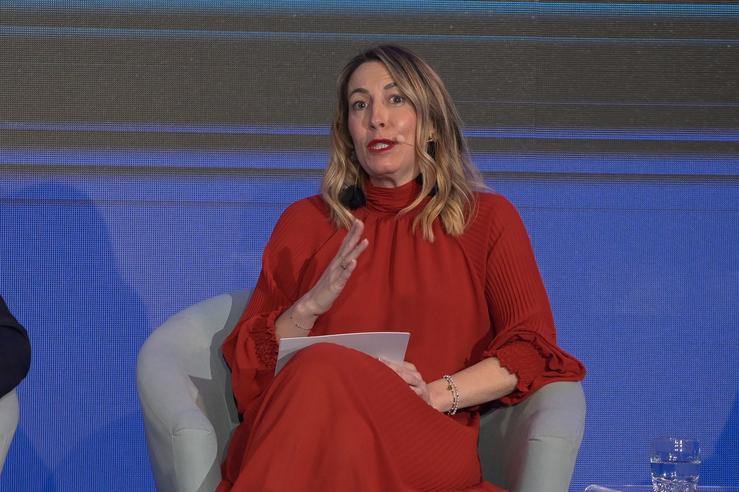 A presidenta da Xunta de Estremadura, María Guardiola, intervén durante un acto do Partido Popular, en Palexco, a 14 de xaneiro de 2024, na Coruña 