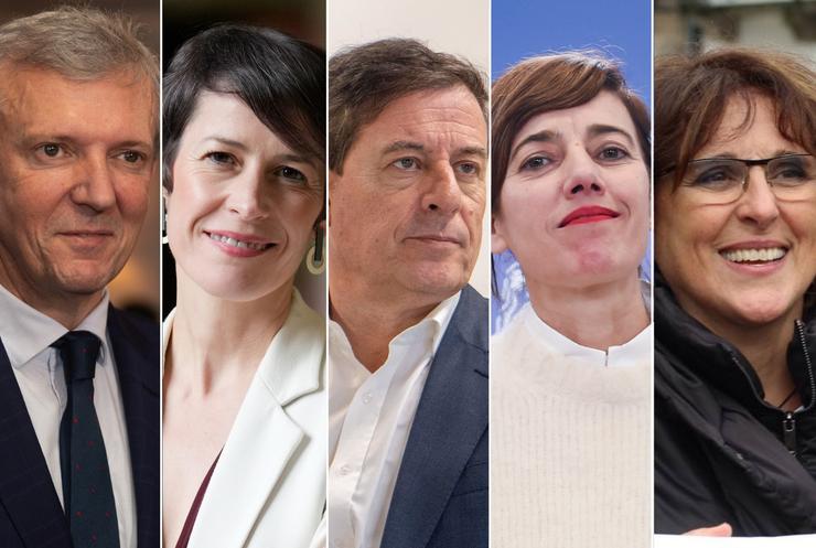 De esquerda a dereita: os candidatos Alfonso Rueda, Ana Pontón , José Ramón Gómez Besteiro, Marta Lois e Isabel Faraldo.