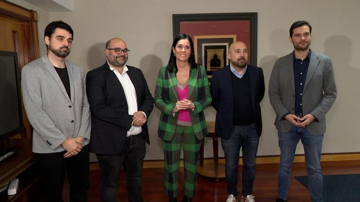 De esquerda a dereita: Borja San Ramón (Podemos), Rubén Cela (BNG), Paula Prado (PPdeG), José Manuel Lage (PSdeG) e Paulo Carlos López (Sumar) / Europa Press