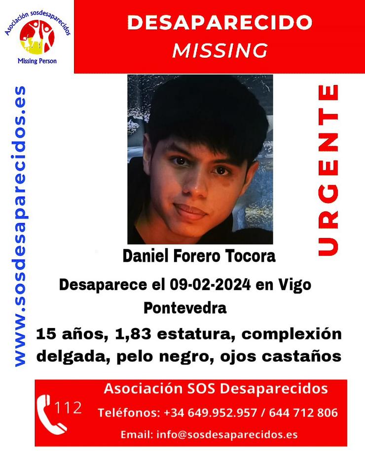 Desaparición dun menor de 15 anos en Vigo.. SOS DESAPARECIDOS / Europa Press