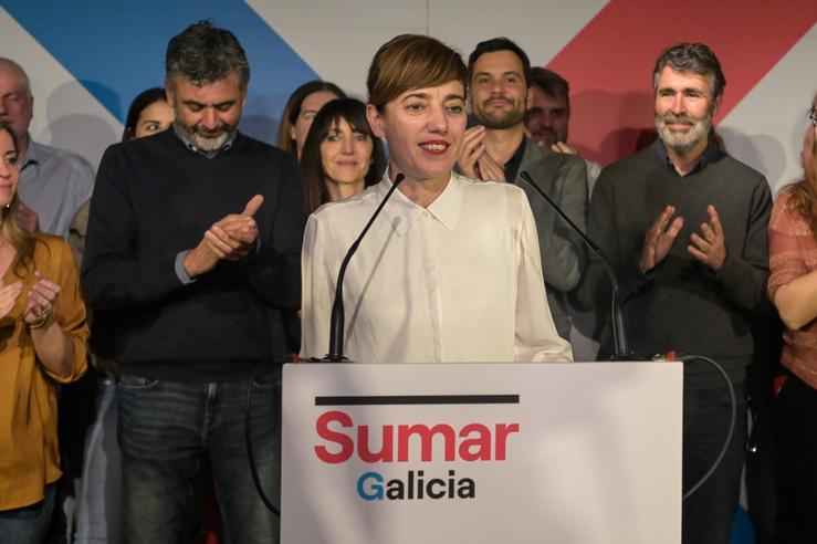 A candidata de Sumar á Presidencia da Xunta, Marta Lois, comparece durante o seguimento da xornada electoral. M. Dylan - Europa Press / Europa Press