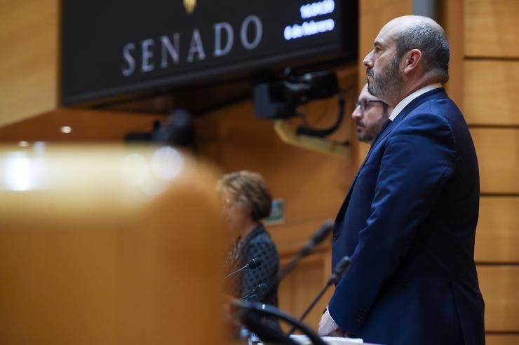 O presidente do Senado, Pedro Rollán, durante unha sesión de control ao Goberno na Cámara Alta, a 6 de febreiro de 2024, en Madrid (España). O Goberno afronta esta sesión de control con incerteza despois de que o PP manifestase que faría efecti. Gustavo Valente - Europa Press / Europa Press