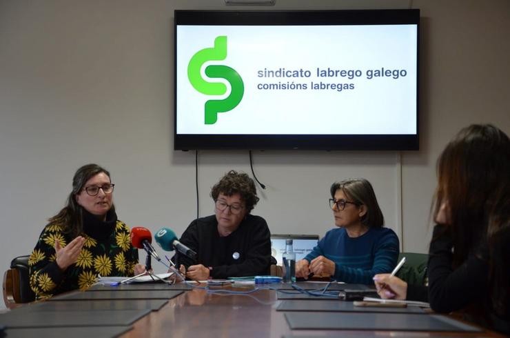 Representantes do Sindicato Labrego Galego durante a rolda de prensa para informar da situación dos servizos de dependencia no medio rural