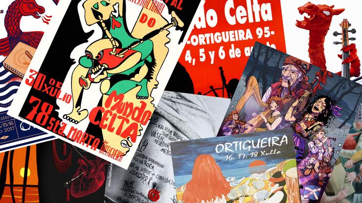 Carteis anunciadores de edicións anteriores do festival. Foto: Org. Festival de Ortigueira.