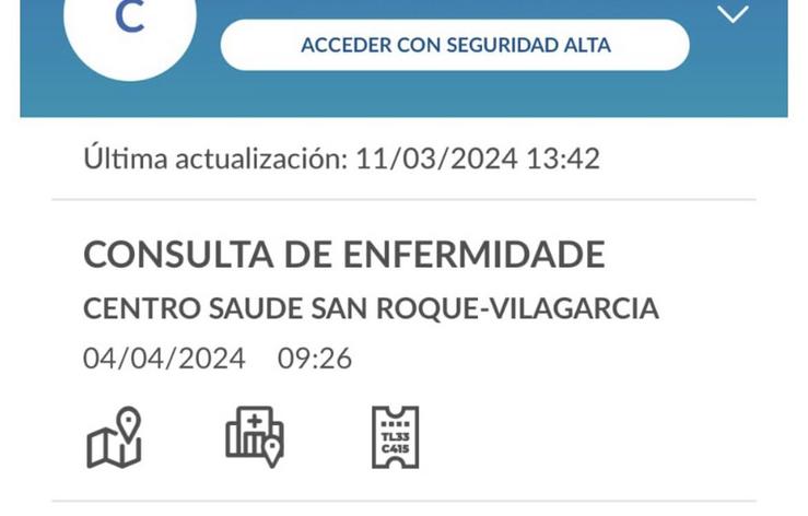 Cita de consulta para o centro de saúde de San Roque, en Vilagarcía.. PANTALLAZO DIFUNDIDO POR EU 