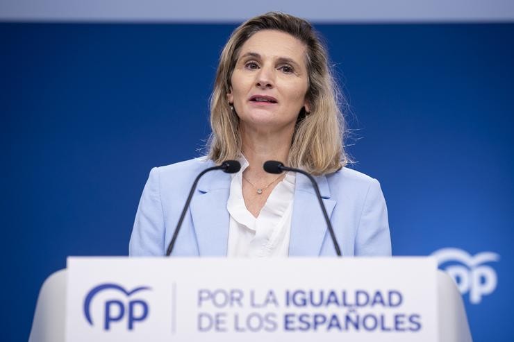 A vicesecretaria de Desenvolvemento Sustentable do PP, Paloma Martín, durante unha rolda de prensa, na sede do Partido Popular, a 26 de decembro de 2023, en Madrid 
