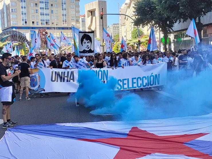 Manifestación en Vigo para reclamar a oficialidade das seleccións deportivas galegas, a 31 de maio de 2024. / Europa Press