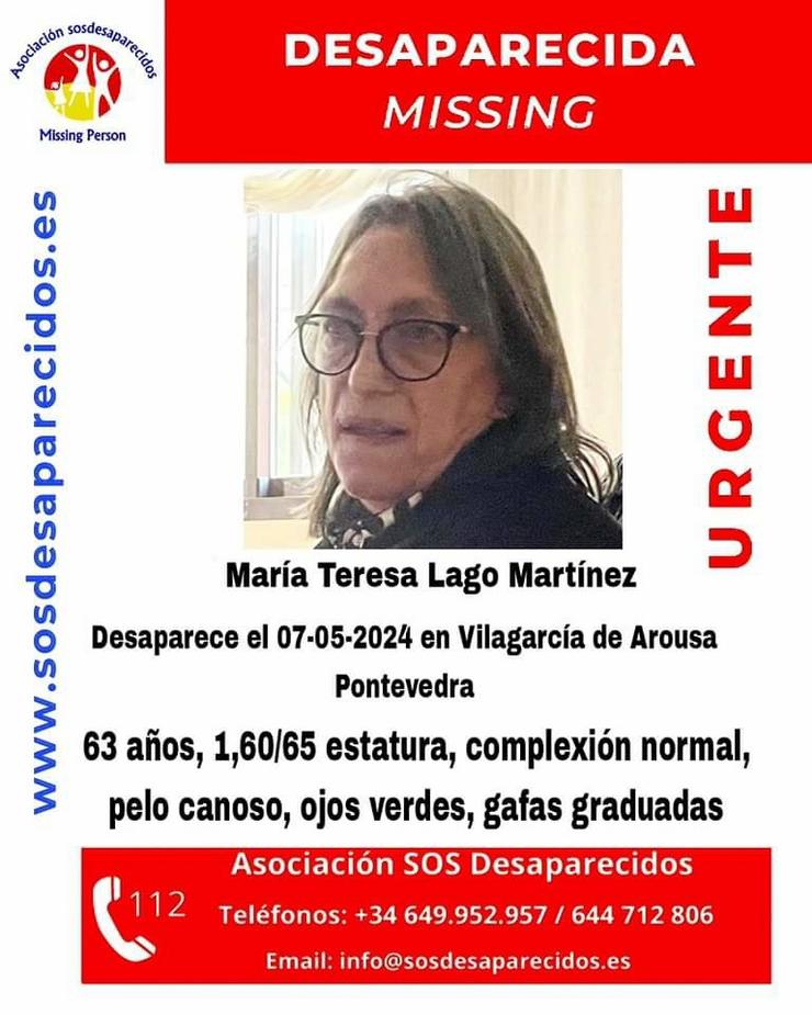 Buscan a unha muller de 63 anos desaparecida en Vilaxoán, en Vilagarcía, desde este martes / SOS DESAPARECIDOS