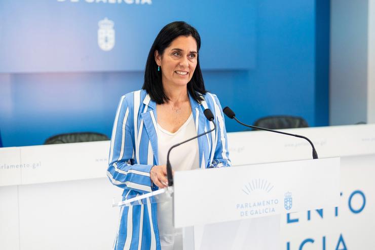 A viceportavoz parlamentaria do PPdeG e secretaria xeral da formación, Paula Prado, informa da reactivación da comisión para abordar a proposta de financiamento tras a Xunta de Portavoces. PPDEG / Europa Press
