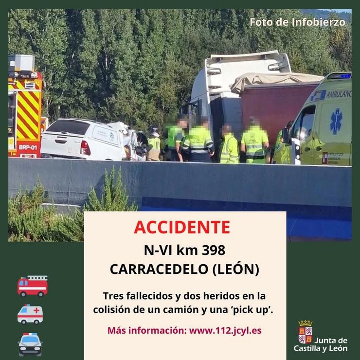 Tres falecidos e dous feridos na colisión frontal dun camión e unha 