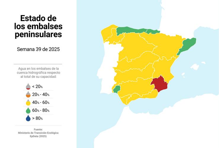 Mapa co estado dos encoros en España.. Europa Press 